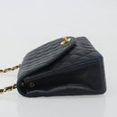 CHANEL Matelasse Chain Shoulder Bag Lamb Skin Navy Gold CC Auth 194761-4