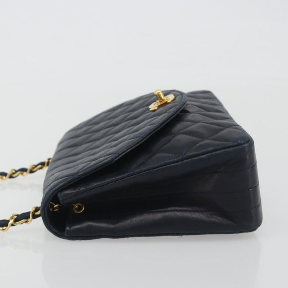 CHANEL Matelasse Chain Shoulder Bag Lamb Skin Navy Gold CC Auth 194761