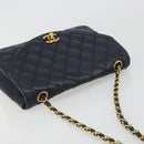 CHANEL Matelasse Chain Shoulder Bag Lamb Skin Navy Gold CC Auth 194761-6