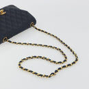 CHANEL Matelasse Chain Shoulder Bag Lamb Skin Navy Gold CC Auth 194761-7