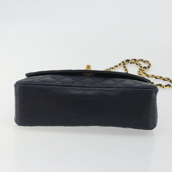 CHANEL Matelasse Chain Shoulder Bag Lamb Skin Navy Gold CC Auth 194761