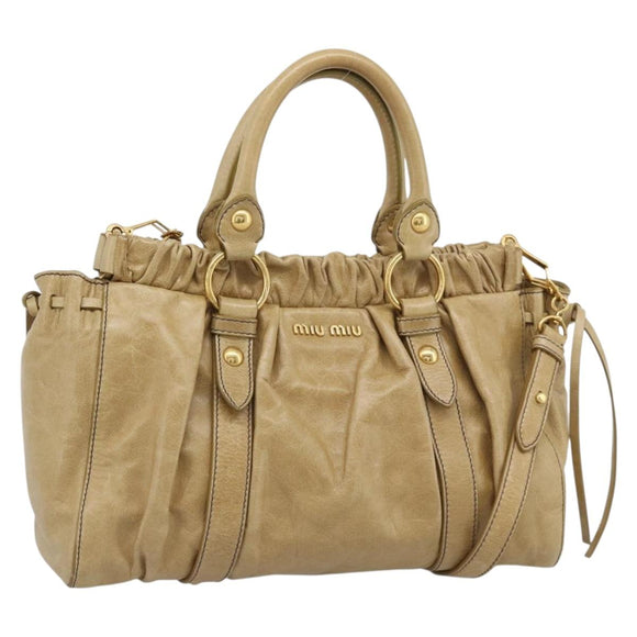 Miu Miu Hand Bag Leather 2way Beige Gold Auth 194762M