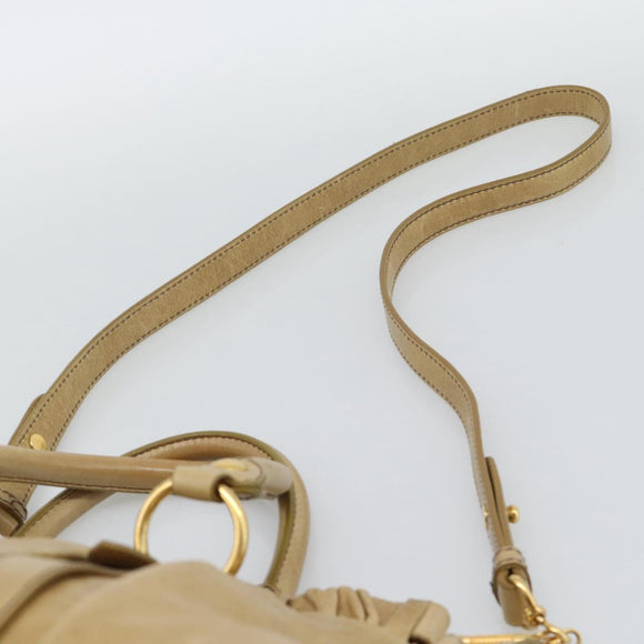 Miu Miu Hand Bag Leather 2way Beige Gold Auth 194762M