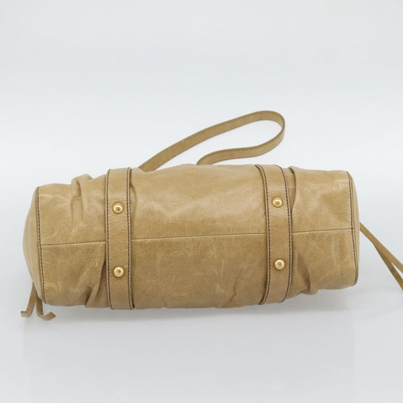 Miu Miu Hand Bag Leather 2way Beige Gold Auth 194762M