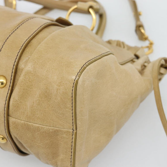 Miu Miu Hand Bag Leather 2way Beige Gold Auth 194762M