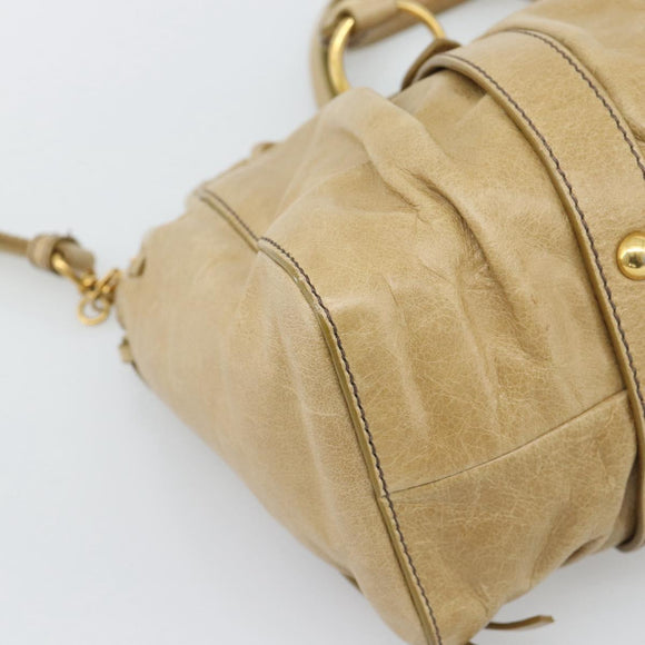 Miu Miu Hand Bag Leather 2way Beige Gold Auth 194762M