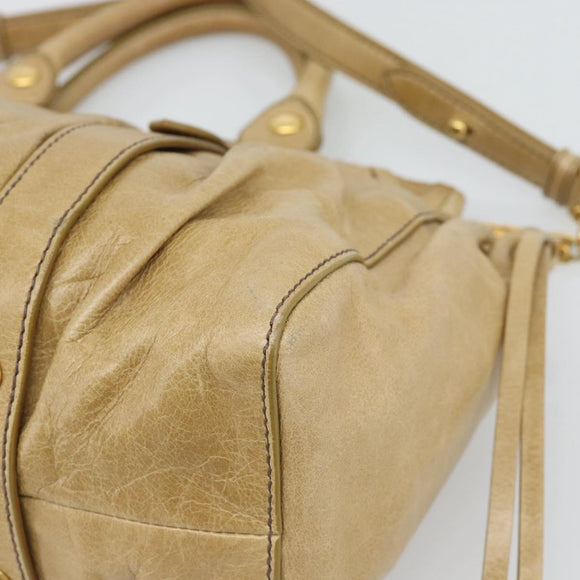 Miu Miu Hand Bag Leather 2way Beige Gold Auth 194762M