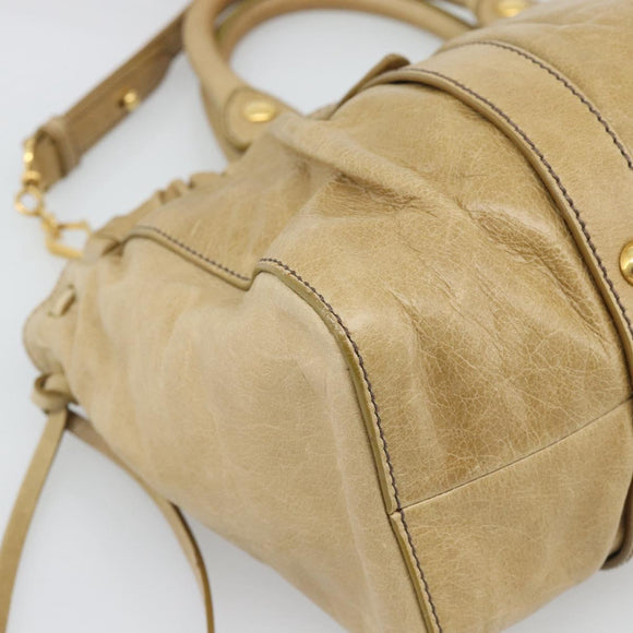 Miu Miu Hand Bag Leather 2way Beige Gold Auth 194762M