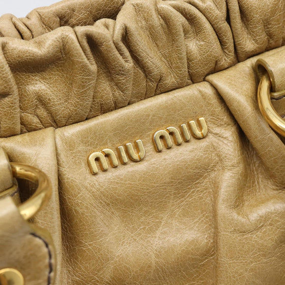 Miu Miu Hand Bag Leather 2way Beige Gold Auth 194762M