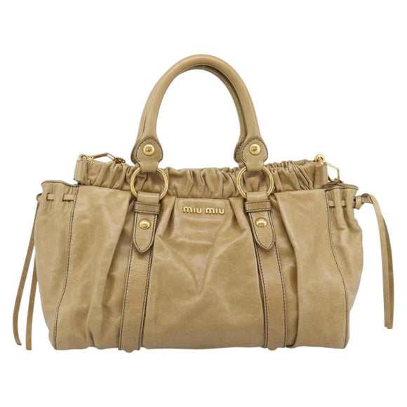 Miu Miu Hand Bag Leather 2way Beige Gold Auth 194762M