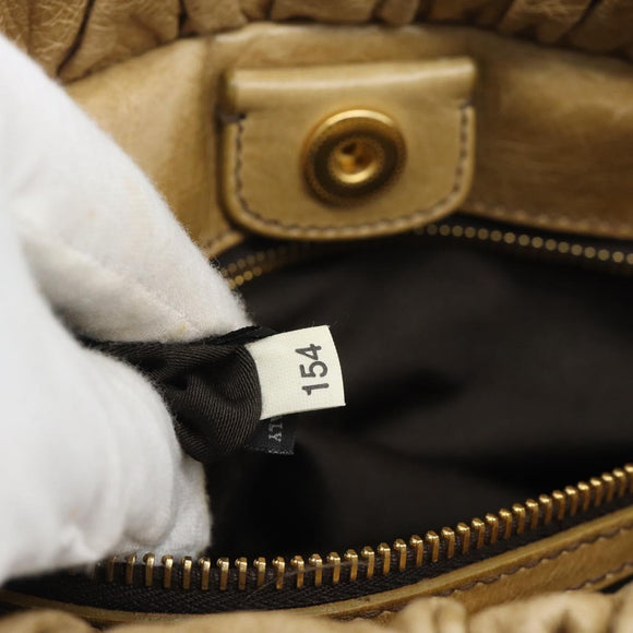 Miu Miu Hand Bag Leather 2way Beige Gold Auth 194762M