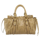 Miu Miu Hand Bag Leather 2way Beige Gold Auth 194762M-2