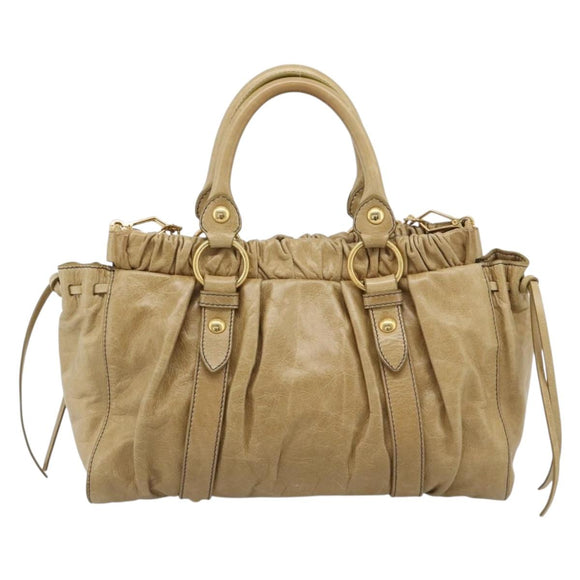 Miu Miu Hand Bag Leather 2way Beige Gold Auth 194762M