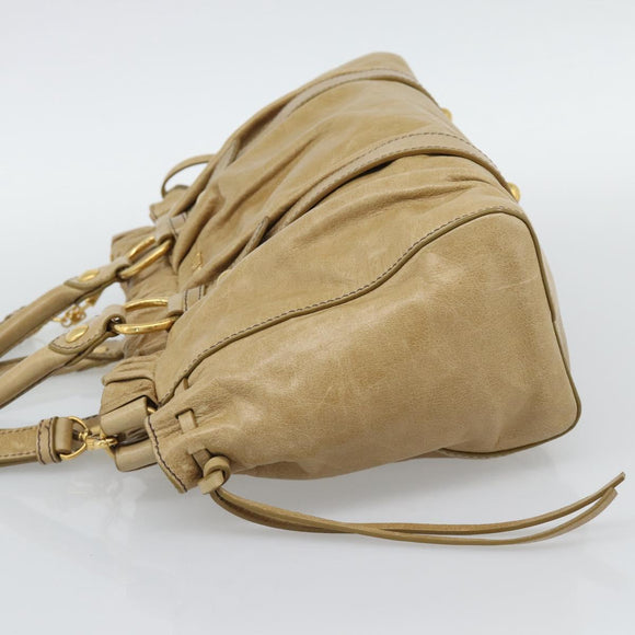 Miu Miu Hand Bag Leather 2way Beige Gold Auth 194762M