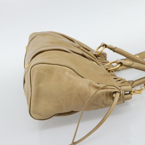 Miu Miu Hand Bag Leather 2way Beige Gold Auth 194762M