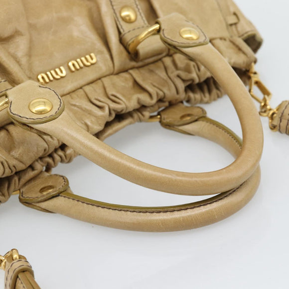 Miu Miu Hand Bag Leather 2way Beige Gold Auth 194762M