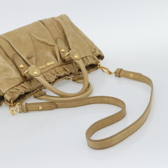 Miu Miu Hand Bag Leather 2way Beige Gold Auth 194762M