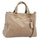 PRADA Hand Bag Leather 2way Beige Gold Auth 194763M-1