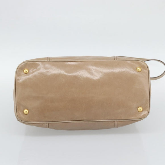 PRADA Hand Bag Leather 2way Beige Gold Auth 194763M