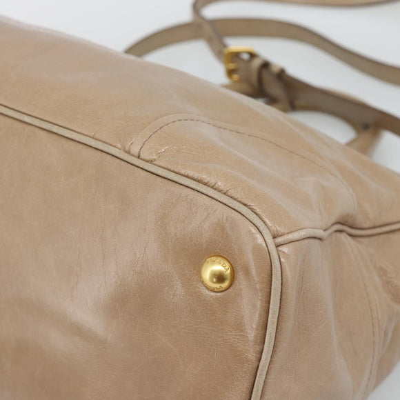PRADA Hand Bag Leather 2way Beige Gold Auth 194763M
