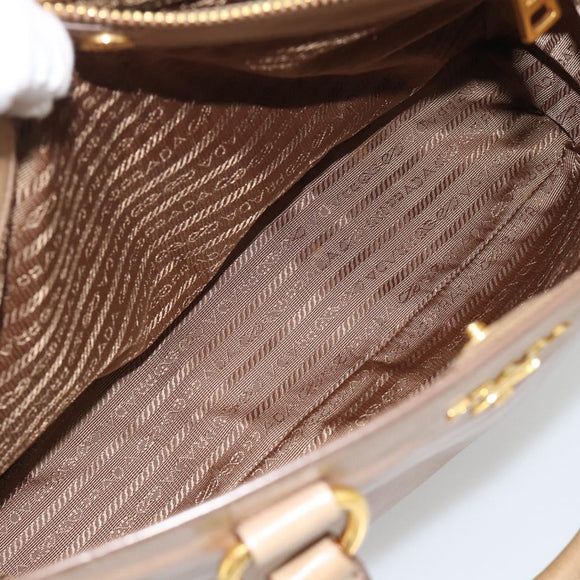 PRADA Hand Bag Leather 2way Beige Gold Auth 194763M