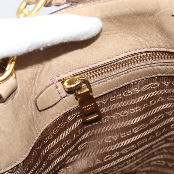PRADA Hand Bag Leather 2way Beige Gold Auth 194763M