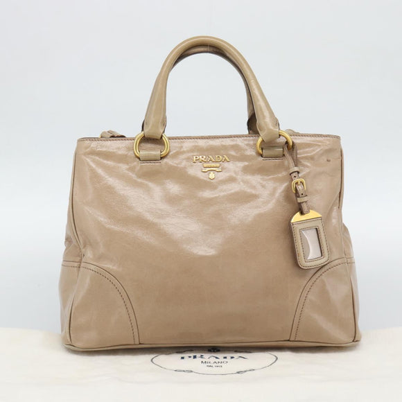 PRADA Hand Bag Leather 2way Beige Gold Auth 194763M
