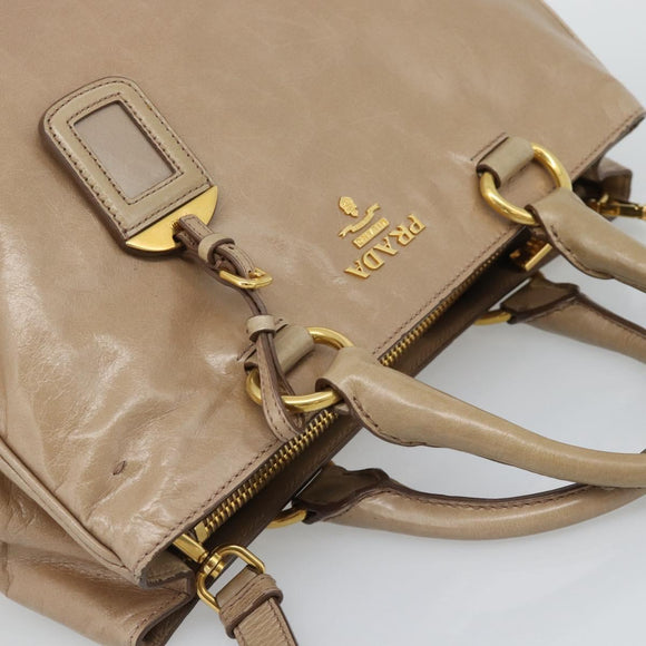 PRADA Hand Bag Leather 2way Beige Gold Auth 194763M
