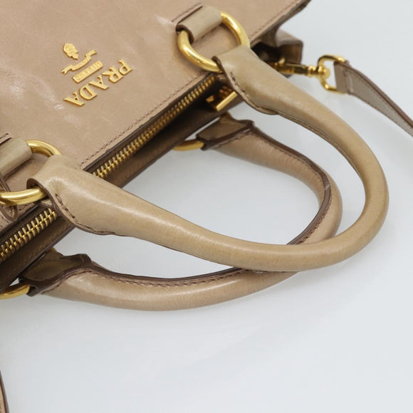PRADA Hand Bag Leather 2way Beige Gold Auth 194763M