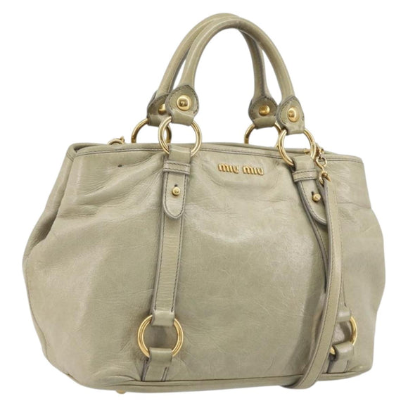 Miu Miu Hand Bag Leather 2way Beige Gold Auth 194764V