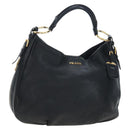 PRADA Shoulder Bag Vittero Dino Leather Black Gold Auth 194765M-1