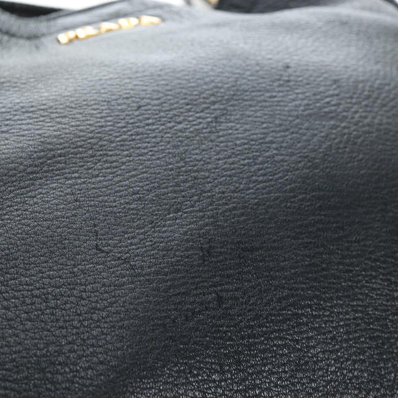 PRADA Shoulder Bag Vittero Dino Leather Black Gold Auth 194765M