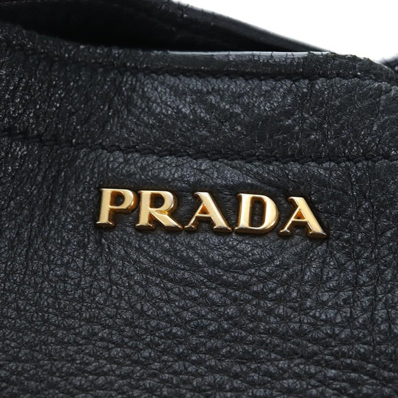 PRADA Shoulder Bag Vittero Dino Leather Black Gold Auth 194765M