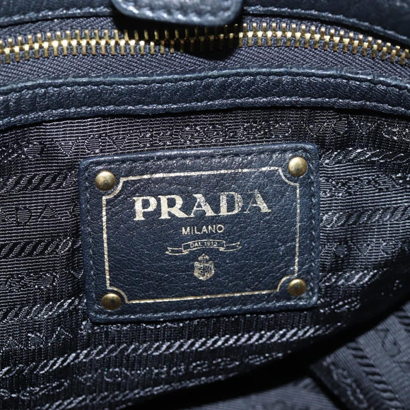 PRADA Shoulder Bag Vittero Dino Leather Black Gold Auth 194765M