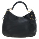 PRADA Shoulder Bag Vittero Dino Leather Black Gold Auth 194765M-13