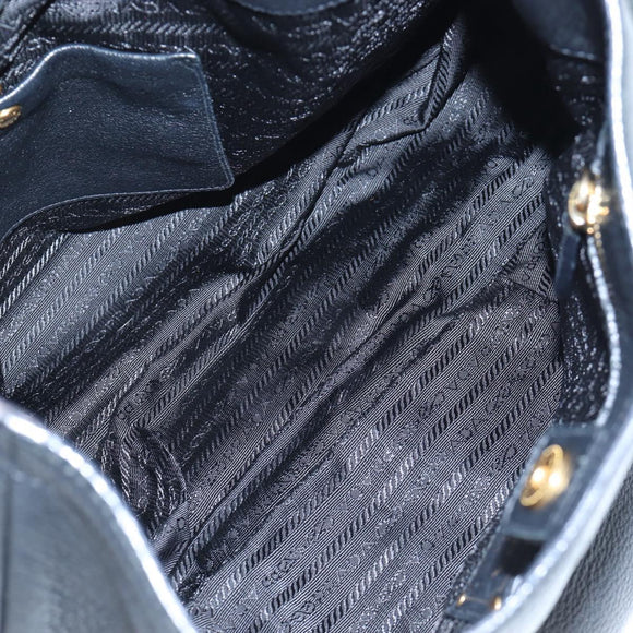 PRADA Shoulder Bag Vittero Dino Leather Black Gold Auth 194765M
