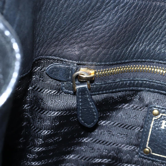 PRADA Shoulder Bag Vittero Dino Leather Black Gold Auth 194765M
