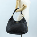 PRADA Shoulder Bag Vittero Dino Leather Black Gold Auth 194765M-29