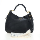 PRADA Shoulder Bag Vittero Dino Leather Black Gold Auth 194765M-12