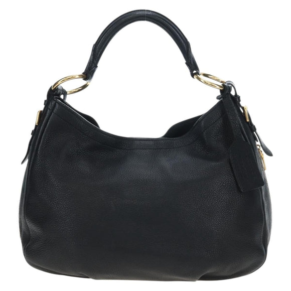 PRADA Shoulder Bag Vittero Dino Leather Black Gold Auth 194765M