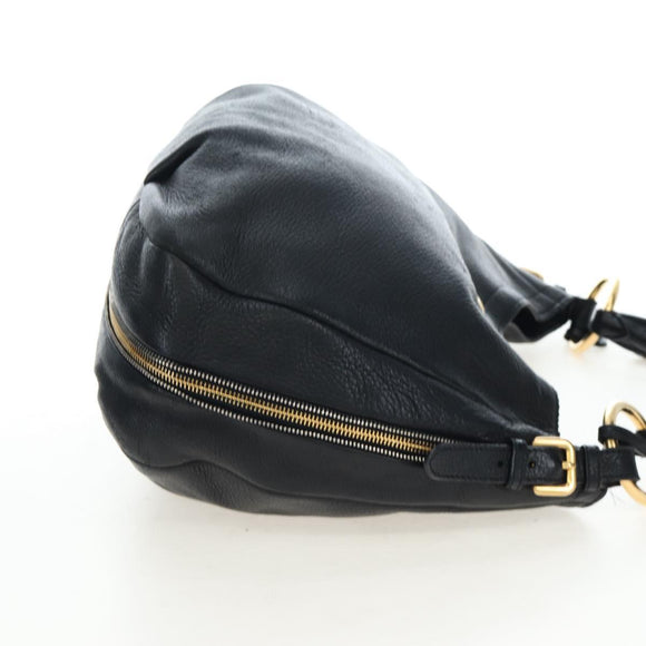 PRADA Shoulder Bag Vittero Dino Leather Black Gold Auth 194765M