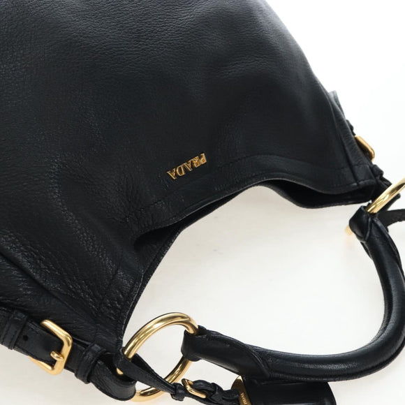 PRADA Shoulder Bag Vittero Dino Leather Black Gold Auth 194765M