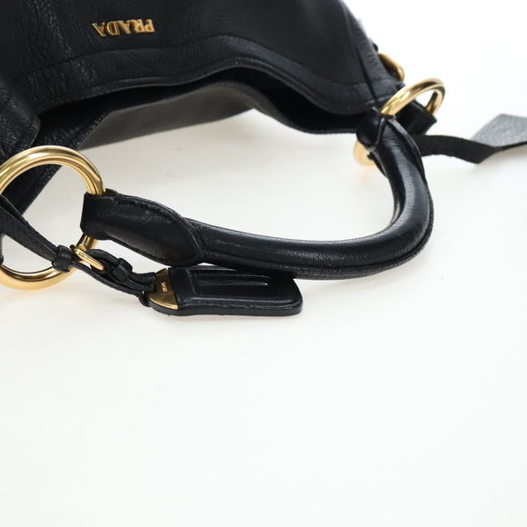 PRADA Shoulder Bag Vittero Dino Leather Black Gold Auth 194765M