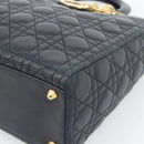 Christian Dior Lady Dior Canage Hand Bag Lamb Skin Black Gold Auth 194778V-10