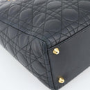 Christian Dior Lady Dior Canage Hand Bag Lamb Skin Black Gold Auth 194778V-11