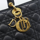 Christian Dior Lady Dior Canage Hand Bag Lamb Skin Black Gold Auth 194778V-14
