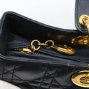 Christian Dior Lady Dior Canage Hand Bag Lamb Skin Black Gold Auth 194778V-15