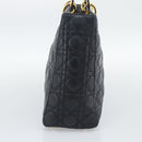 Christian Dior Lady Dior Canage Hand Bag Lamb Skin Black Gold Auth 194778V-4