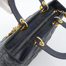 Christian Dior Lady Dior Canage Hand Bag Lamb Skin Black Gold Auth 194778V-6