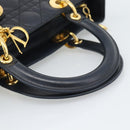 Christian Dior Lady Dior Canage Hand Bag Lamb Skin Black Gold Auth 194778V-7